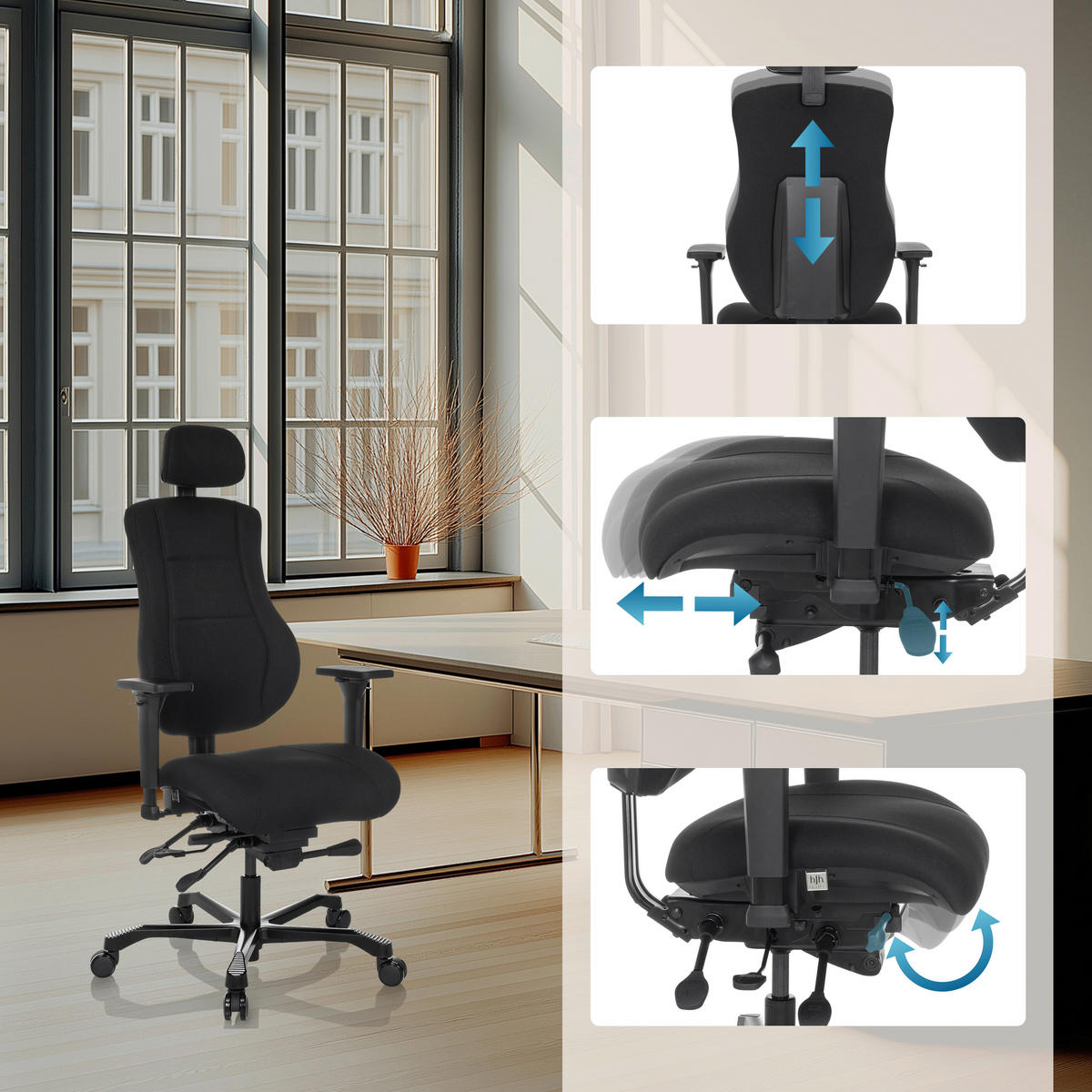 OTOČNÁ ŽIDLE, vzhled kůže,  - černá, Moderní, kov/textil (68/109 - 151/70cm) - MID.YOU