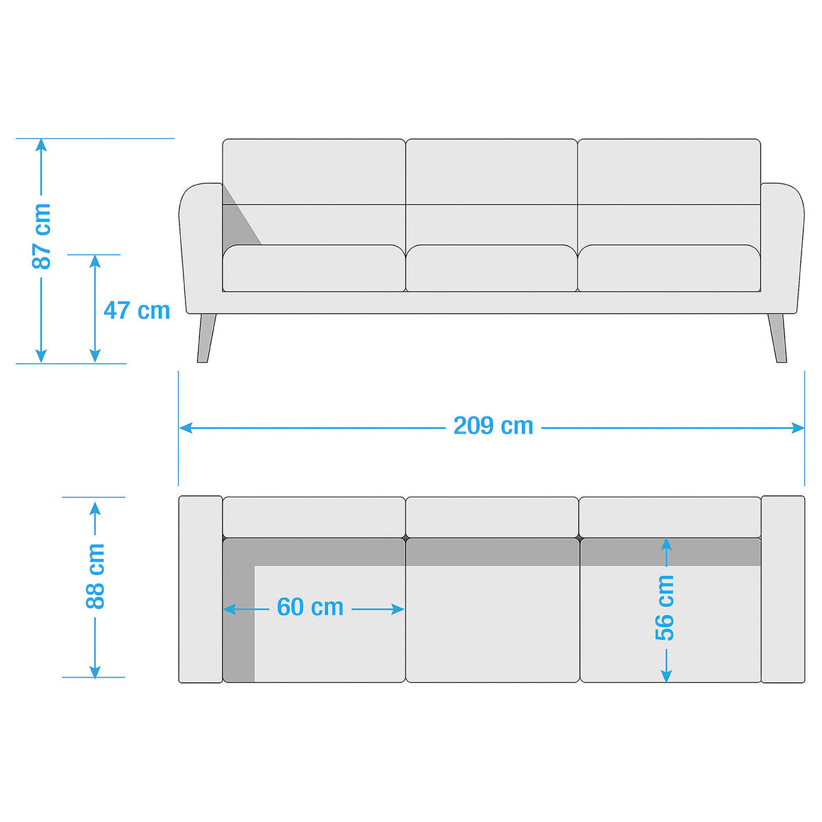 3-SITZER-SOFA in Webstoff Rosa  - Schwarz/Rosa, Design, Holz/Textil (209/87/88cm) - Livetastic