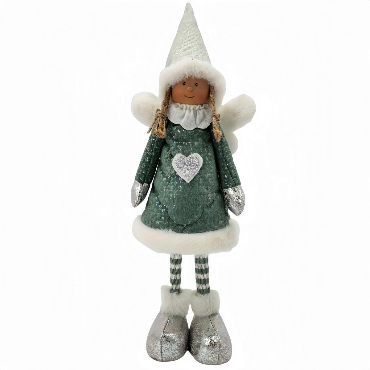 DEKORAČNÝ ANJEL - biela/zelená, Lifestyle, textil (14/45/9cm) - X-Mas