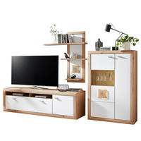 WOHNWAND 3-teilig  Weiss, Eiche Artisan 295,4/190,9/50,1 cm    - Weiss/Anthrazit, Konventionell, Glas/Holzwerkstoff (295,4/190,9/50,1cm) - Stylife