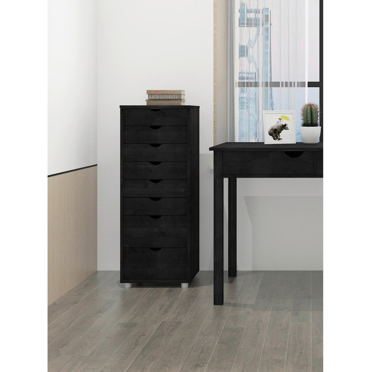 KOMMODE GENOVA, 34/102/39 cm, 8 Schublade(n)  - Silberfarben/Schwarz, Design, Holz/Kunststoff (34/102/39cm) - Livetastic