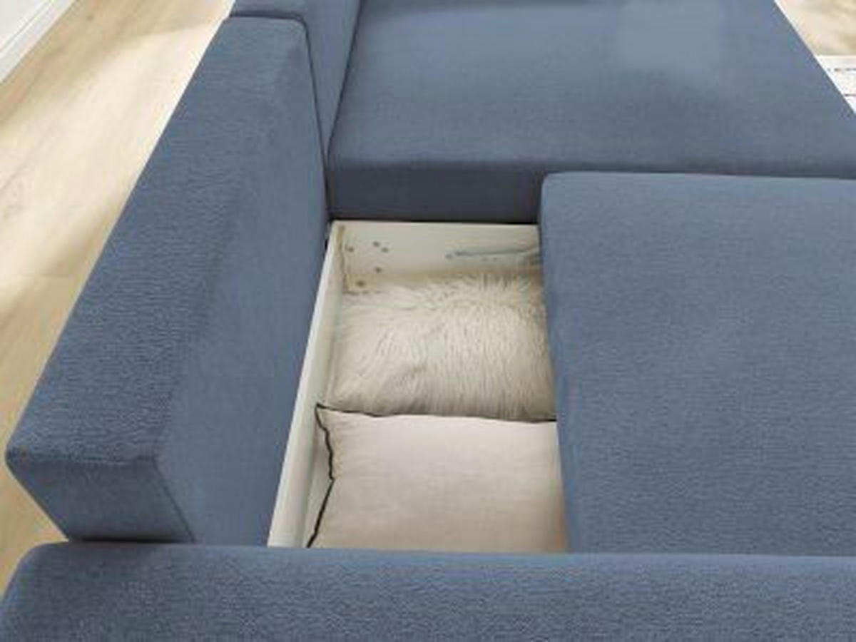 ECKSOFA Ottomane rechts  ATILLA Blau Flachgewebe  - Blau/Schwarz, MODERN, Kunststoff/Textil (244/149cm)
