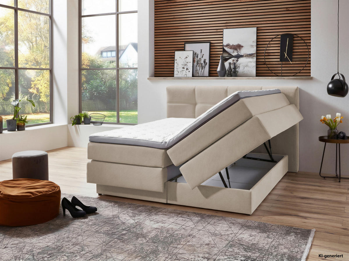 BOXSPRINGBETT 180/200 cm  Naturfarben  - Schwarz/Naturfarben, Konventionell, Kunststoff/Textil (180/200cm) - Carryhome