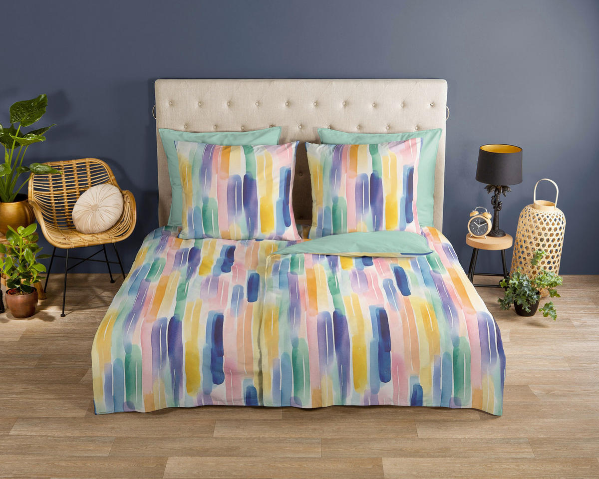 WENDEBETTWÄSCHE 2-teilig Good Morning Renforcé 140/200 cm  - Blau/Gelb, Basics, Textil (140/200cm)