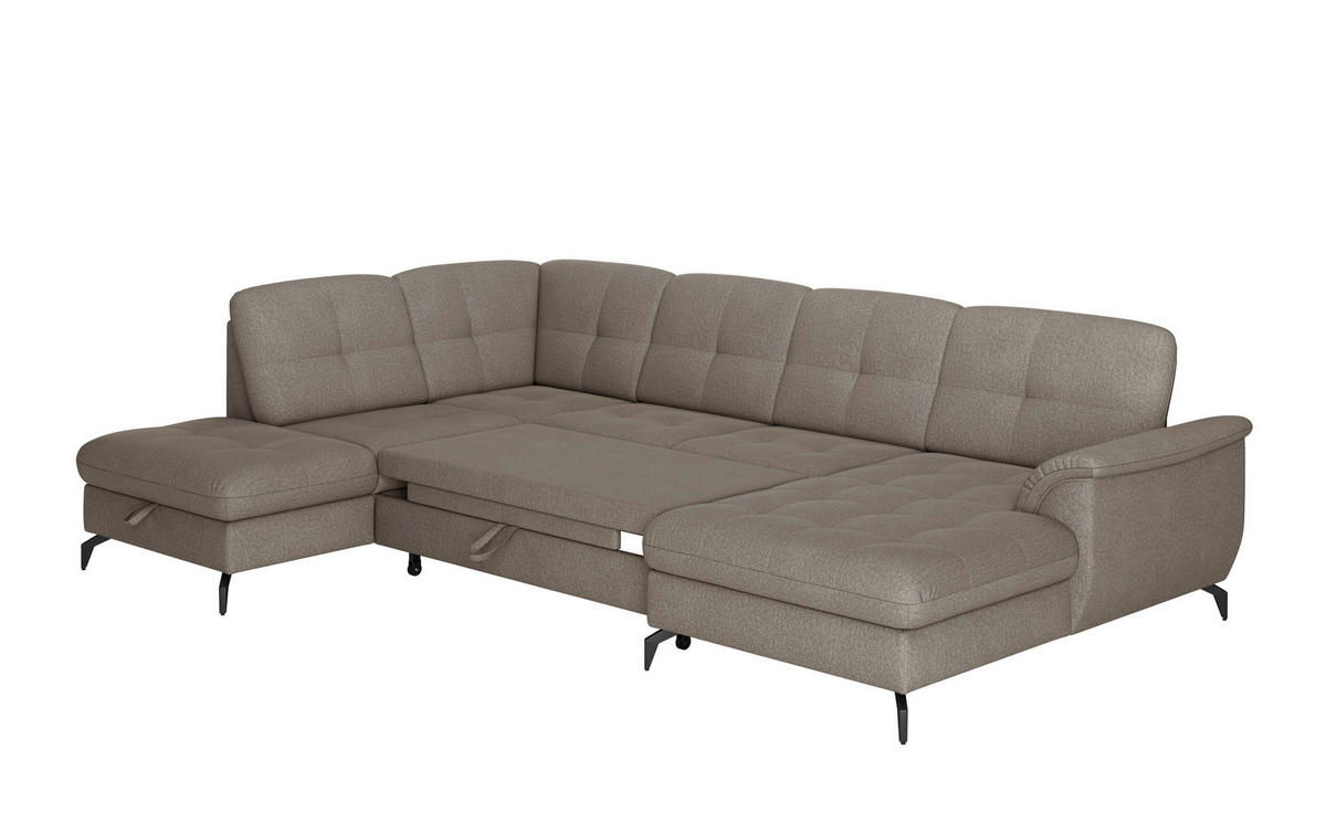 WOHNLANDSCHAFT Schlammfarben Flachgewebe  - Schlammfarben/Schwarz, MODERN, Textil/Metall (212/319/164cm) - Sit & More