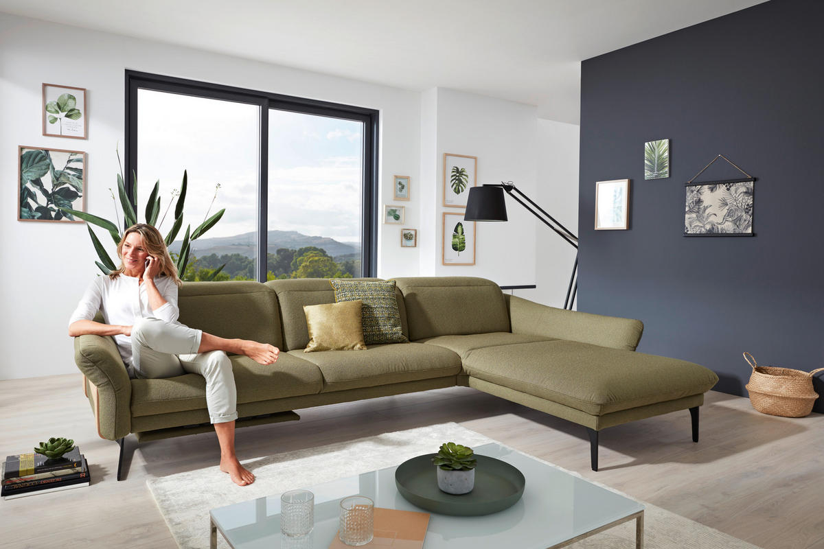 ECKSOFA in Webstoff Olivgrün  - Anthrazit/Olivgrün, Design, Holz/Textil (314/179cm) - Himolla