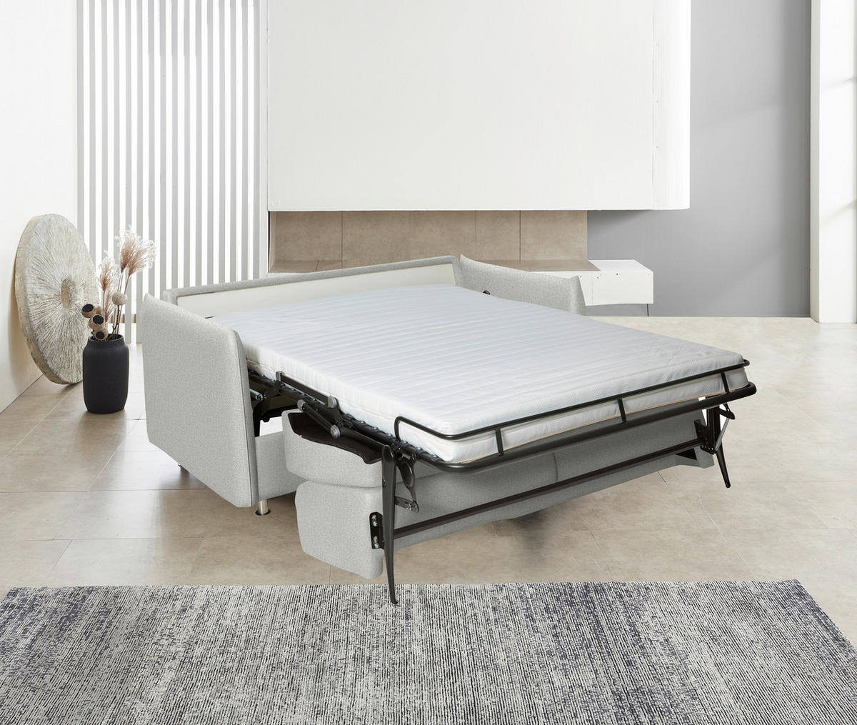 SCHLAFSOFA  in Flachgewebe Hellgrau  - Chromfarben/Hellgrau, Design, Textil/Metall (194-234/88/101cm) - Bali