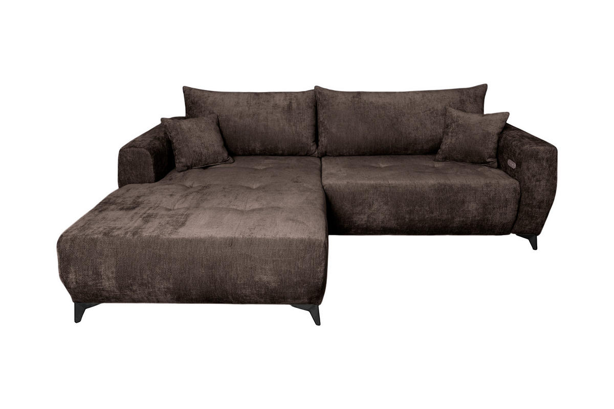 ECKSOFA BELARO Braun Chenille  - Schwarz/Braun, Design, Textil/Metall (177/246cm) - P & B
