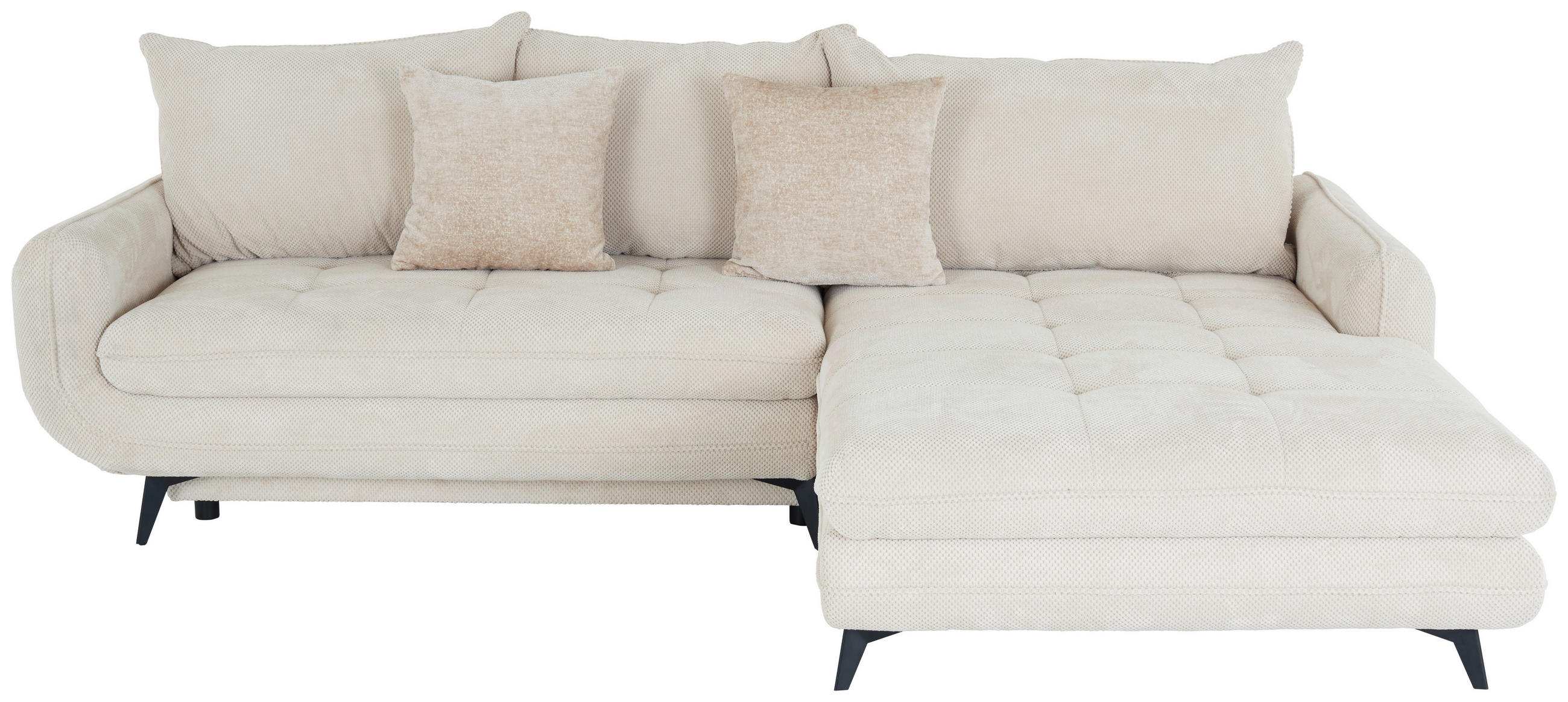 ECKSOFA WAVE Creme Struktur Zierkissen, Rückenkissen, Bettkasten  - Beige/Creme, MODERN, Textil/Metall (266/189cm) - MID.YOU