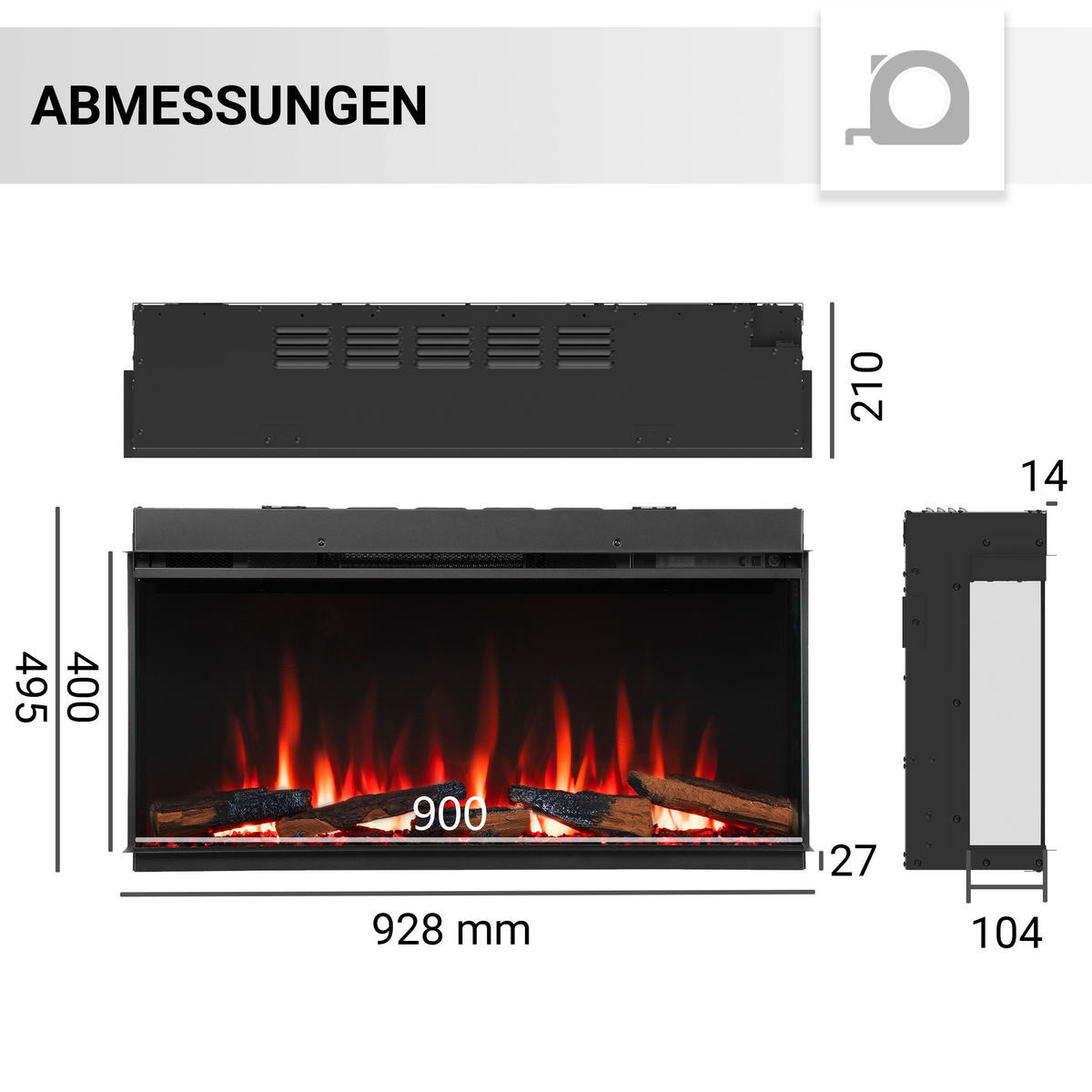 ELEKTROKAMIN - Schwarz, Basics, Metall (90/50/21cm)