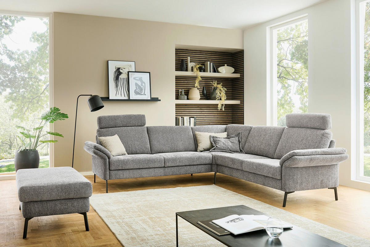 HOCKER Flachgewebe Platinfarben  - Platinfarben/Schwarz, KONVENTIONELL, Textil/Metall (113/47/68cm) - Pure Home Comfort