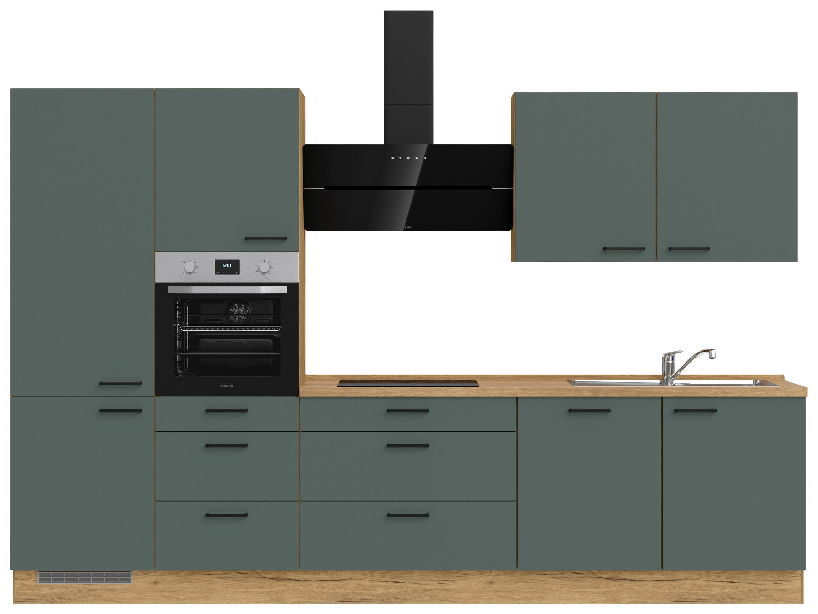 KÜCHENLEERBLOCK 330 cm   in Eichefarben, Dunkelgrün  - Dunkelgrün/Eichefarben, MODERN, Holzwerkstoff/Metall (330cm) - Nobilia
