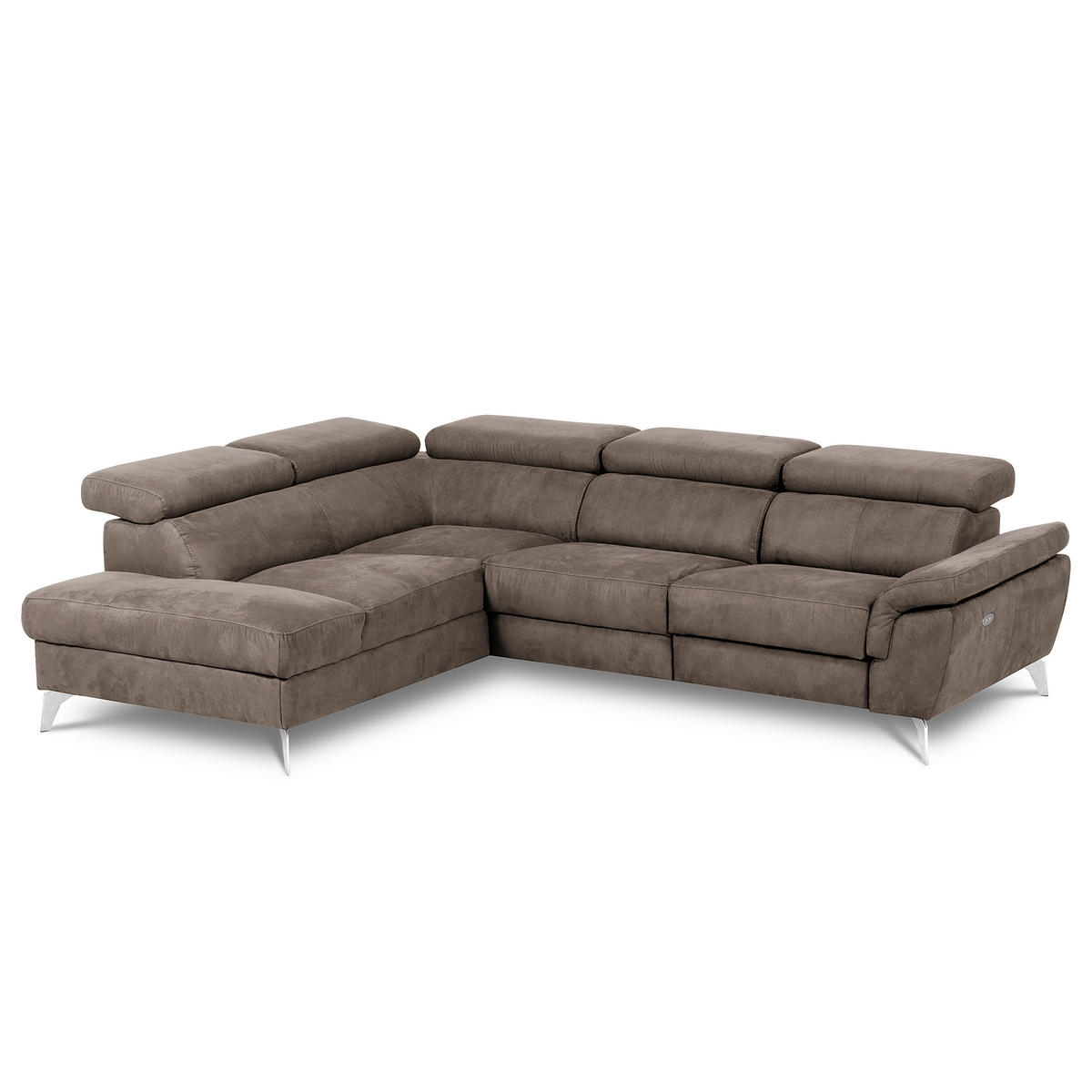 ECKSOFA SONO in Lederlook Braun Armteilverstellung, Kopfteilverstellung  210/265 cm  - Chromfarben/Braun, Design, Textil/Metall (210/265cm) - Livetastic