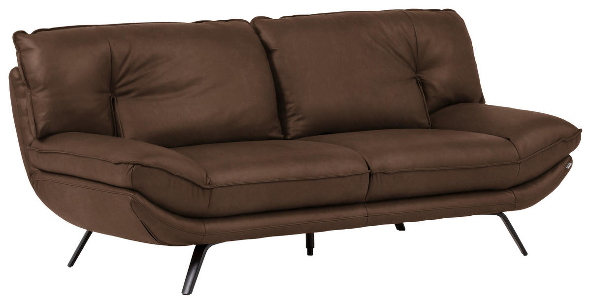 2,5-SITZER in Echtleder Dunkelbraun  - Dunkelbraun/Schwarz, Design, Leder/Metall (206/94/95cm) - Celina