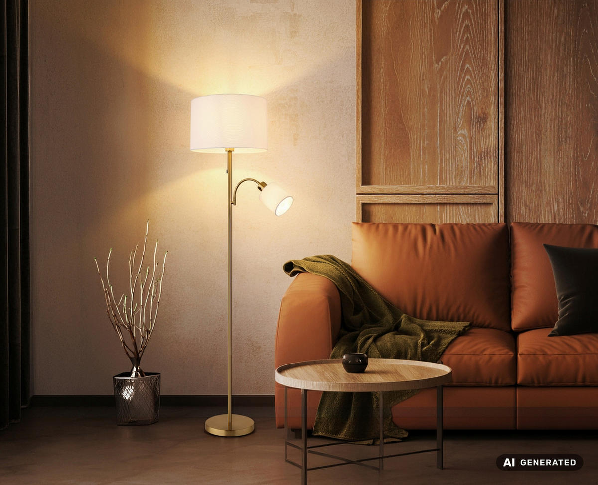STEHLEUCHTE Truett 38/165 cm  - Messingfarben/Schwarz, Design, Kunststoff/Textil (38/165cm) - Globo