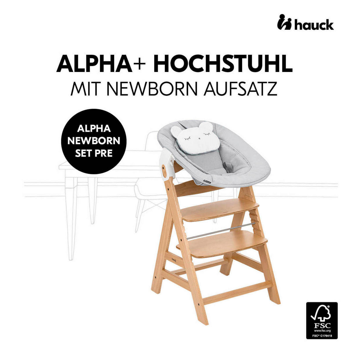 HOCHSTUHL-SET Apha Newborn Set Naturfarben, Hellgrau Nature Grey  - Hellgrau/Naturfarben, Basics, Holz/Textil (65/93,5/49cm) - Hauck