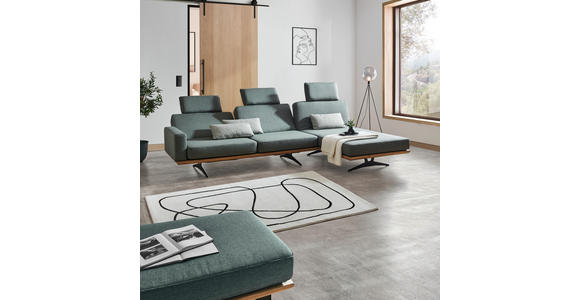 ECKSOFA in Flachgewebe Grau, Grün  - Schwarz/Grau, Natur, Holz/Textil (170/326cm) - Valnatura