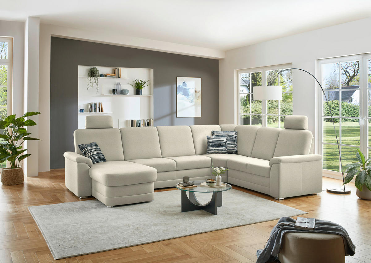 WOHNLANDSCHAFT  in Chenille Silberfarben  - Silberfarben/Alufarben, KONVENTIONELL, Holz/Textil (160/329/235cm) - Beldomo Comfort