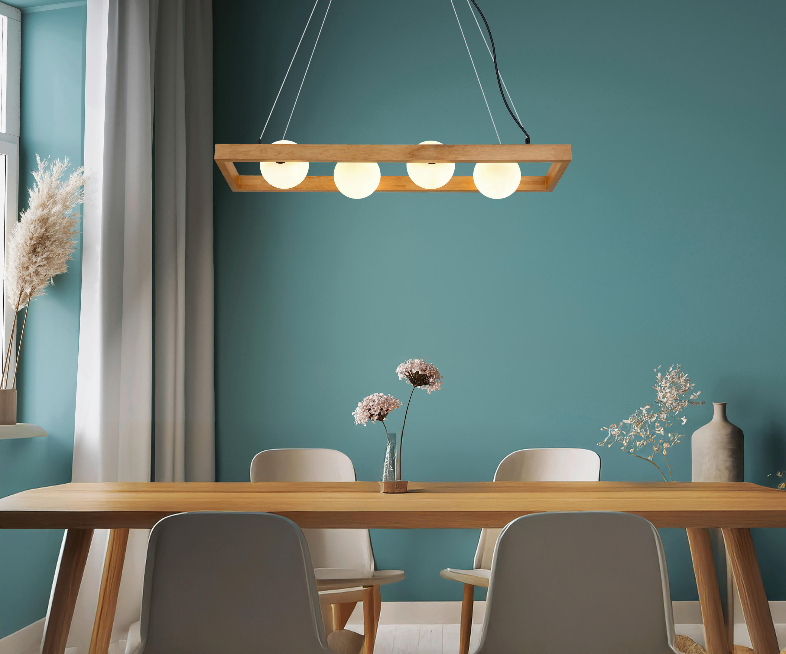 HÄNGELEUCHTE NANDA 84/24/150 cm   - Schwarz/Braun, Natur, Glas/Holz (84/24/150cm)