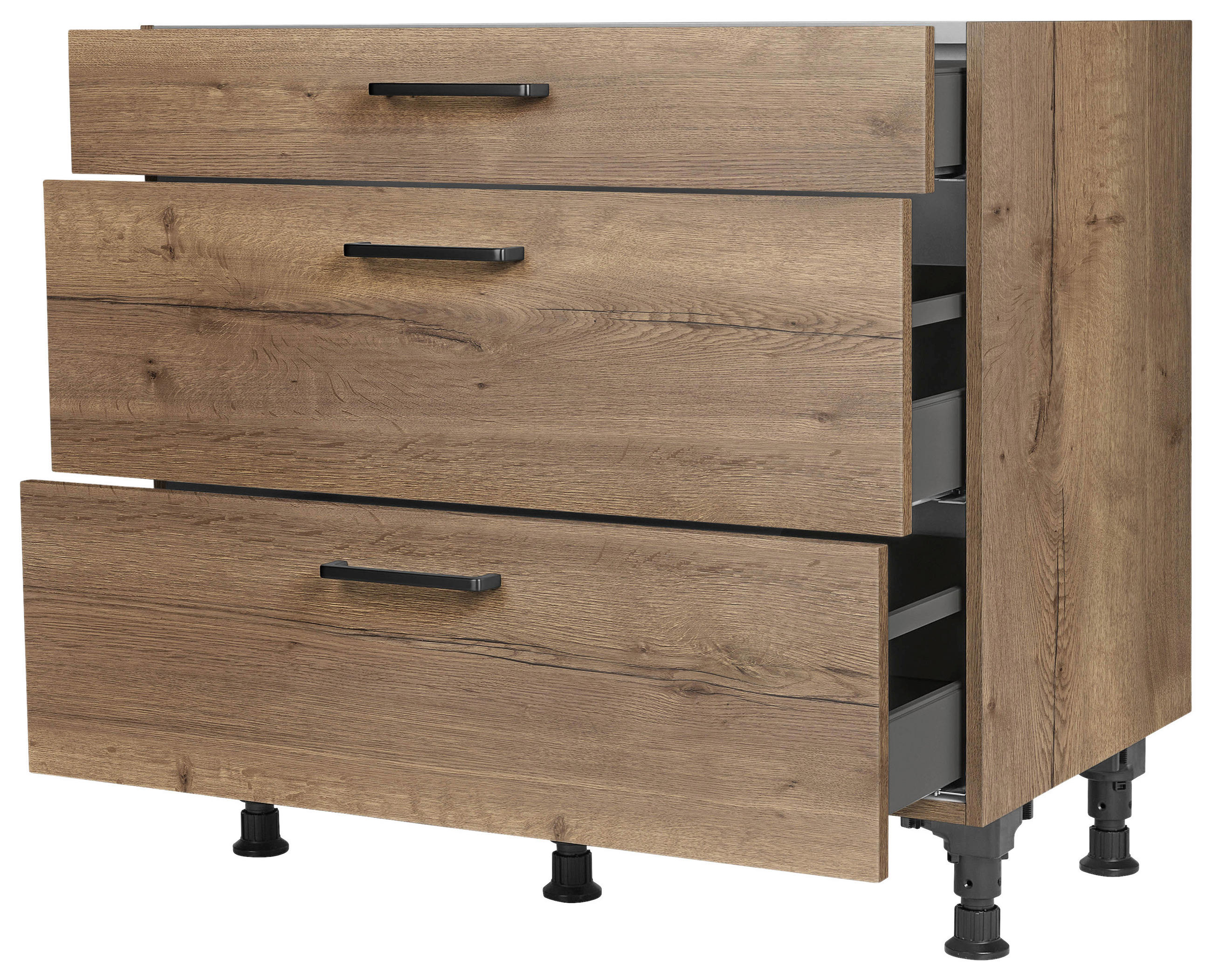 SCHUBKASTENUNTERSCHRANK 90/87/56 cm in Eiche dunkel - Eiche dunkel/Schwarz, MODERN, Holzwerkstoff/Metall (90/87/56cm) - Nobilia