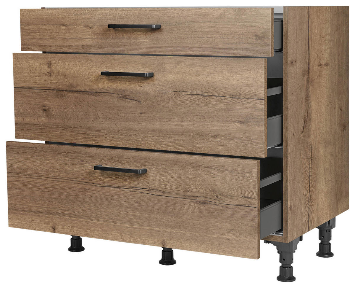 SCHUBKASTENUNTERSCHRANK 90/87/56 cm  in Eiche dunkel  - Eiche dunkel/Schwarz, MODERN, Holzwerkstoff/Metall (90/87/56cm) - Nobilia