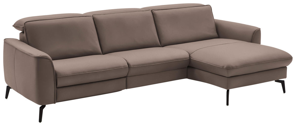 ECKSOFA in Echtleder Taupe  - Taupe/Schwarz, Natur, Leder/Metall (281/168cm) - Valdera
