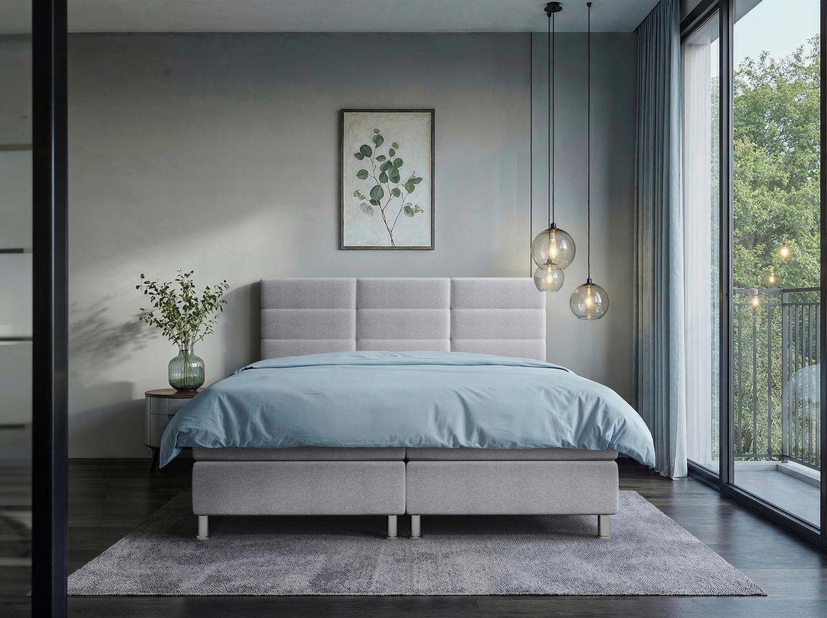 POSTELJA Z VZMETNICO 140 cm   x 200 cm  , tekstil svetlo siva  - barve kroma/svetlo siva, Konvencionalno, kovina/tekstil (140/200cm) - Carryhome