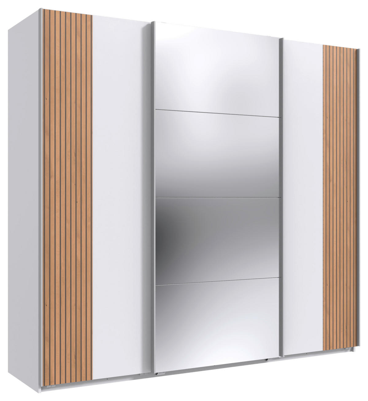 GARDEROB MED SKJUTDÖRRAR 225/208/64 cm 3-dörrar - vit/ek Artisan, Design, metall/trämaterial (225/208/64cm) - Carryhome
