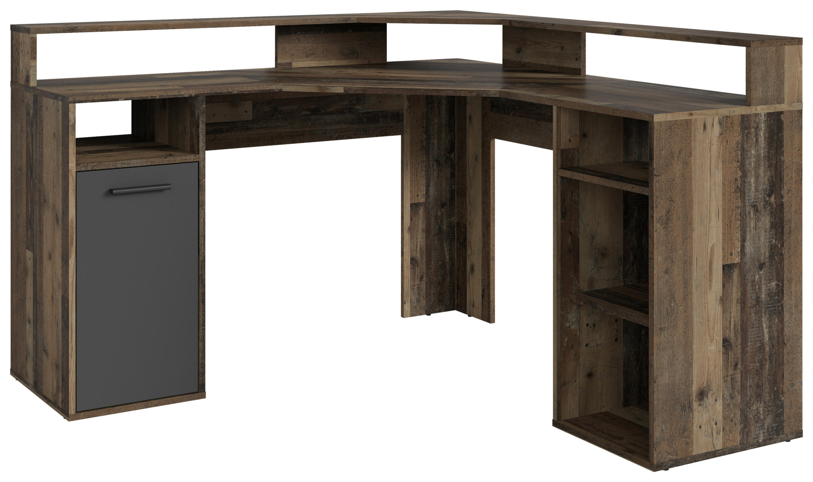 ECKSCHREIBTISCH 139/139/90 cm Anthrazit, Alteiche Stauraum, Regal  - Alteiche/Anthrazit, KONVENTIONELL, Holzwerkstoff/Kunststoff (139/139/90cm) - MID.YOU