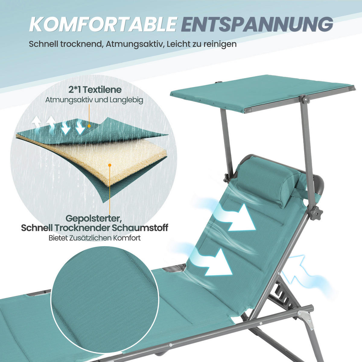 SONNENLIEGE 70/36/200 cm  - Grau/Mintgrün, Basics, Textil/Metall (70/36/200cm) - Modante
