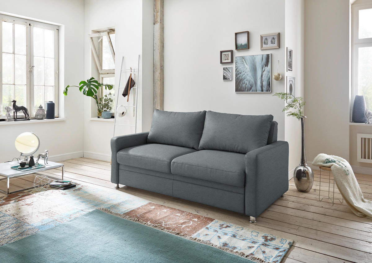 SCHLAFSOFA  in Chenille Dunkelgrau  - Chromfarben/Dunkelgrau, KONVENTIONELL, Textil/Metall (206/90/100cm) - Beldomo Style
