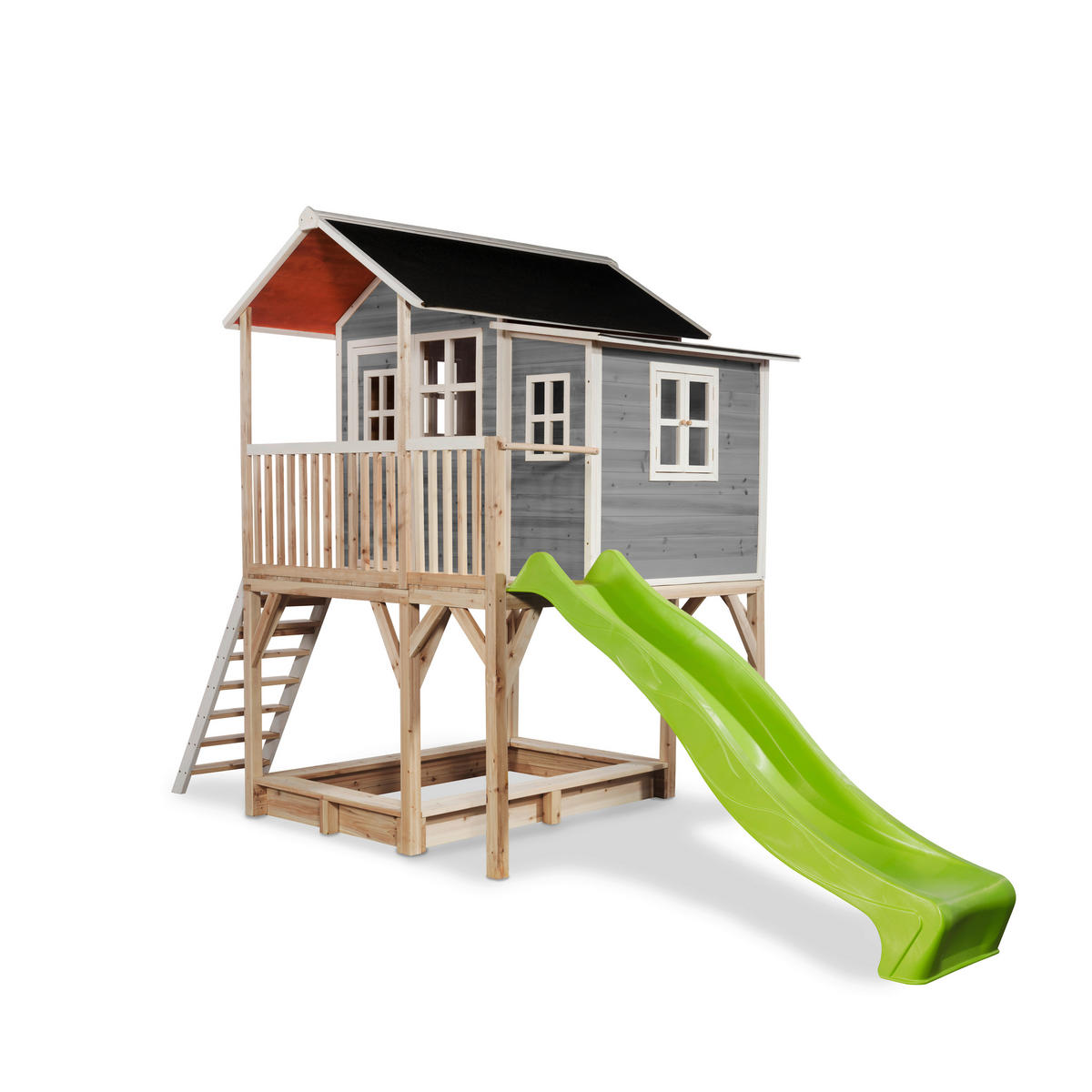 SPIELTURM  - Grau/Grün, KONVENTIONELL, Holz (444/190/269cm) - EXIT Toys
