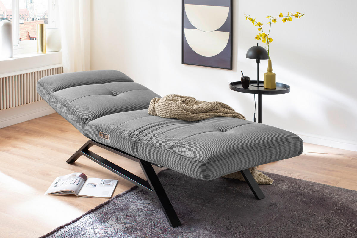 RELAXLIEGE in Cord Grau  - Schwarz/Grau, Design, Textil/Metall (80/54-113/158-198cm) - Pure Home Lifestyle