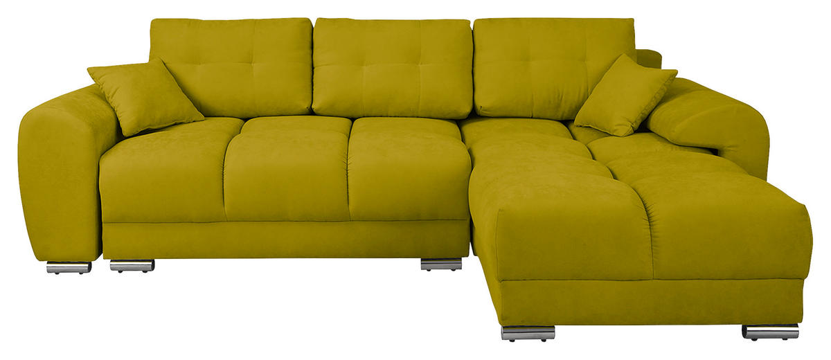 ECKSOFA in Mikrofaser Grün  - Silberfarben/Grün, Design, Textil/Metall (256/175cm) - Livetastic