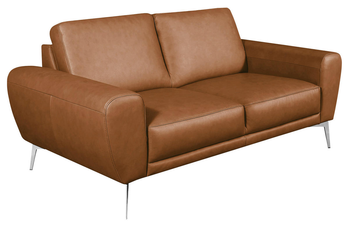 2-SITZER-SOFA in Echtleder Cognac  - Chromfarben/Cognac, Design, Leder/Metall (177/85/92cm) - Livetastic