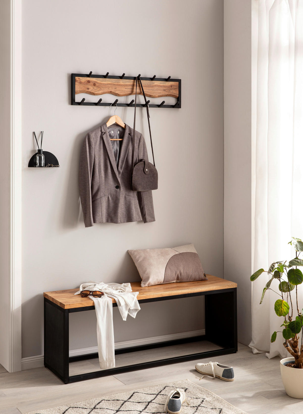 VÄGGHÄNGARE 80/20/8 cm  - brun/svart, Lifestyle, metall/trä (80/20/8cm) - MID.YOU