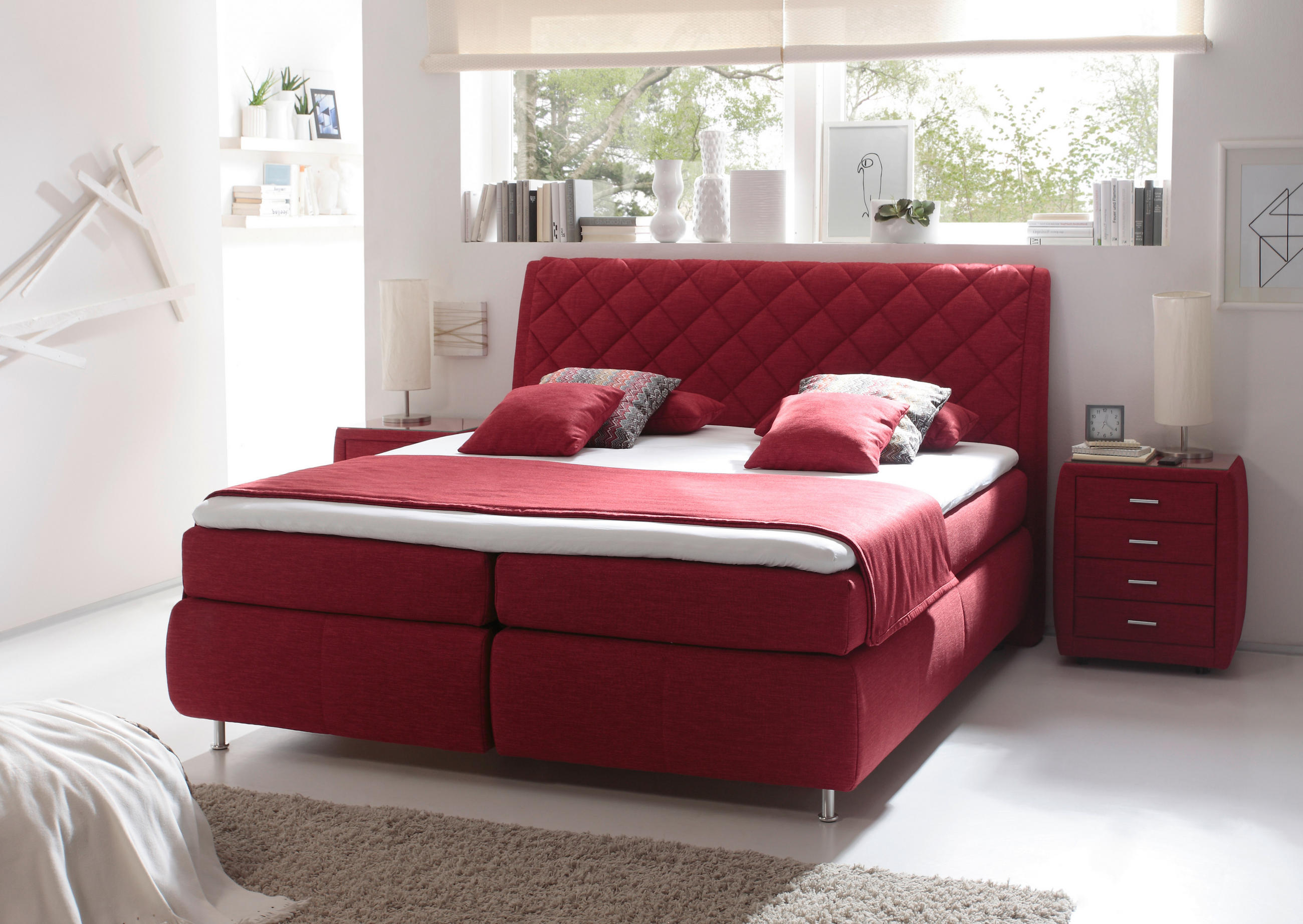 BOXSPRINGBETT 180/200 cm  in Rot  - Rot/Alufarben, KONVENTIONELL, Textil (180/200cm) - Dieter Knoll