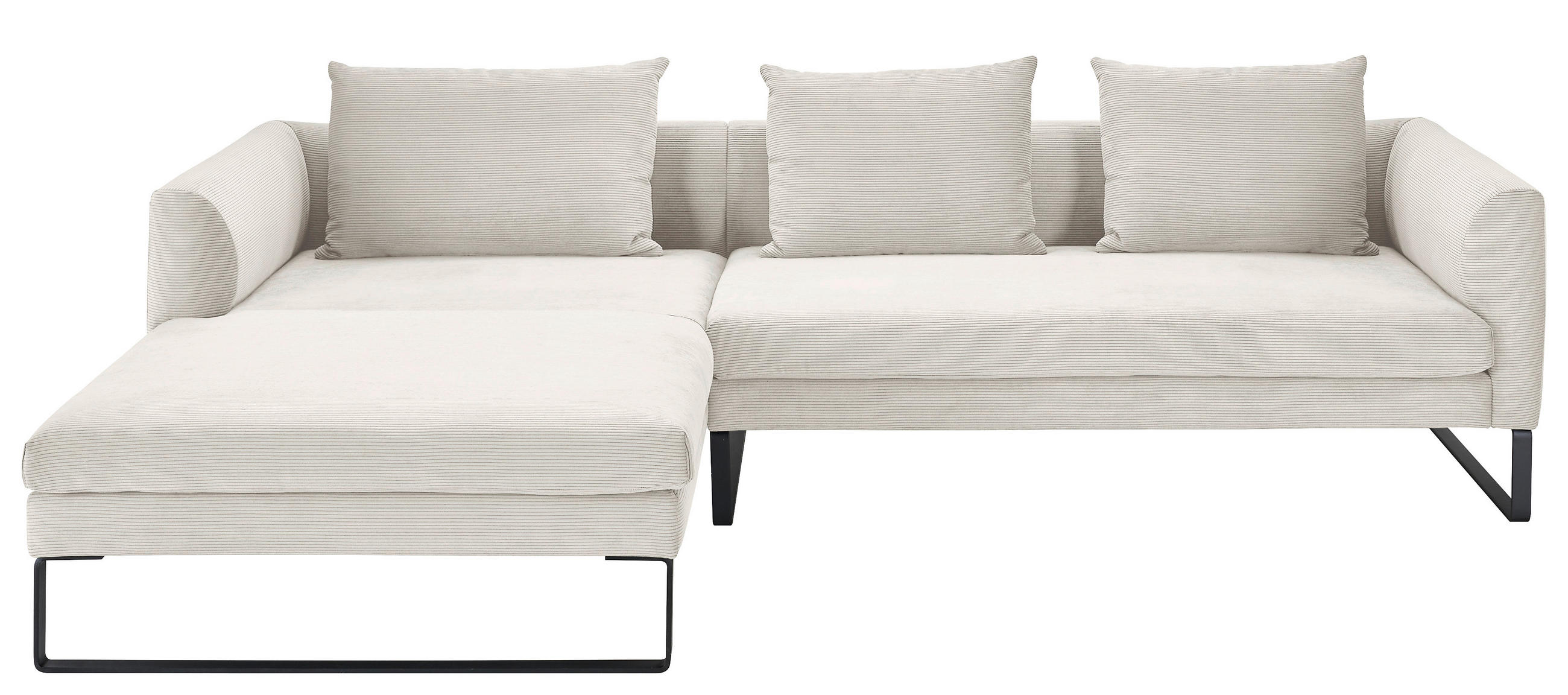 ECKSOFA in Feincord Weiss  - Weiss/Schwarz, Konventionell, Textil/Metall (178/284cm) - Hom`in