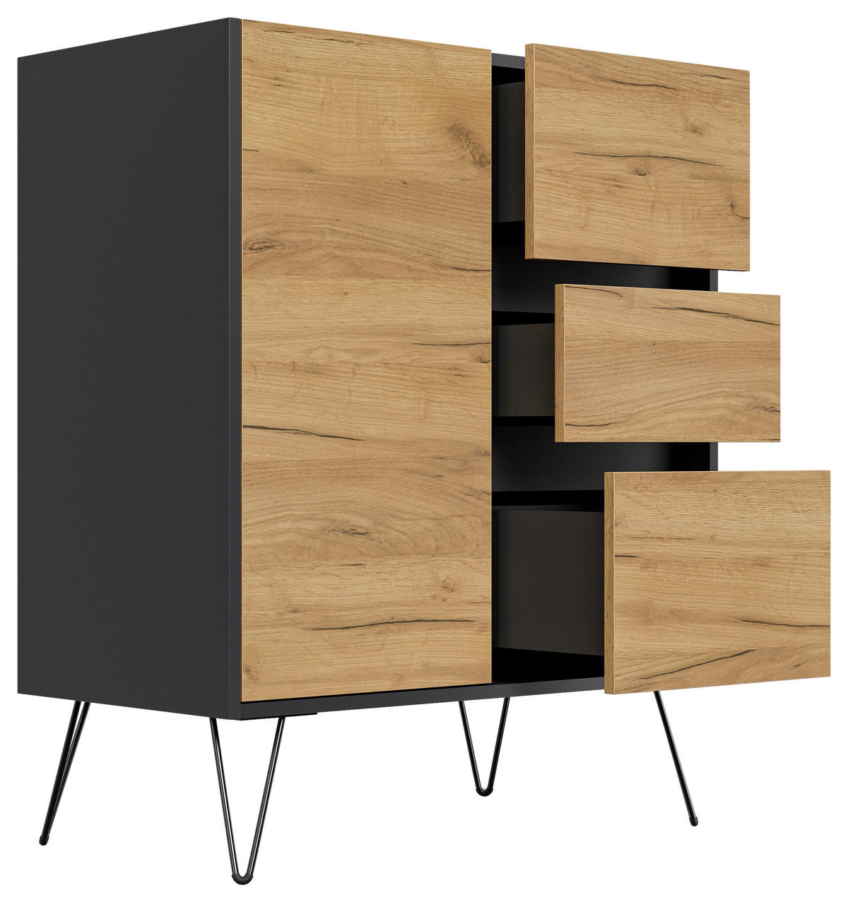 SIDEBOARD Posseik Industrial  in 79/93,6/40,6 cm  - Eichefarben/Graphitfarben, Design, Holzwerkstoff/Metall (79/93,6/40,6cm) - P & B