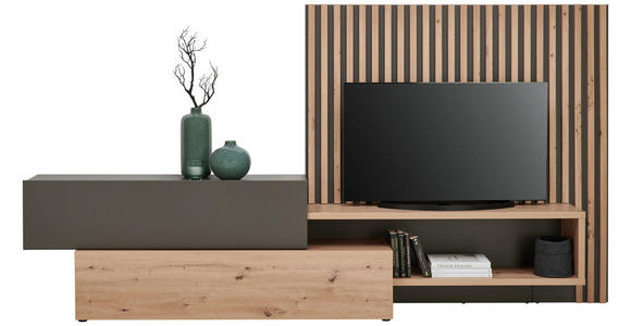 WOHNWAND in Grau, Eiche Artisan 288,5/152,5/42,5 cm - Eiche Artisan/Grau, MODERN, Holzwerkstoff (288,5/152,5/42,5cm) - Carryhome