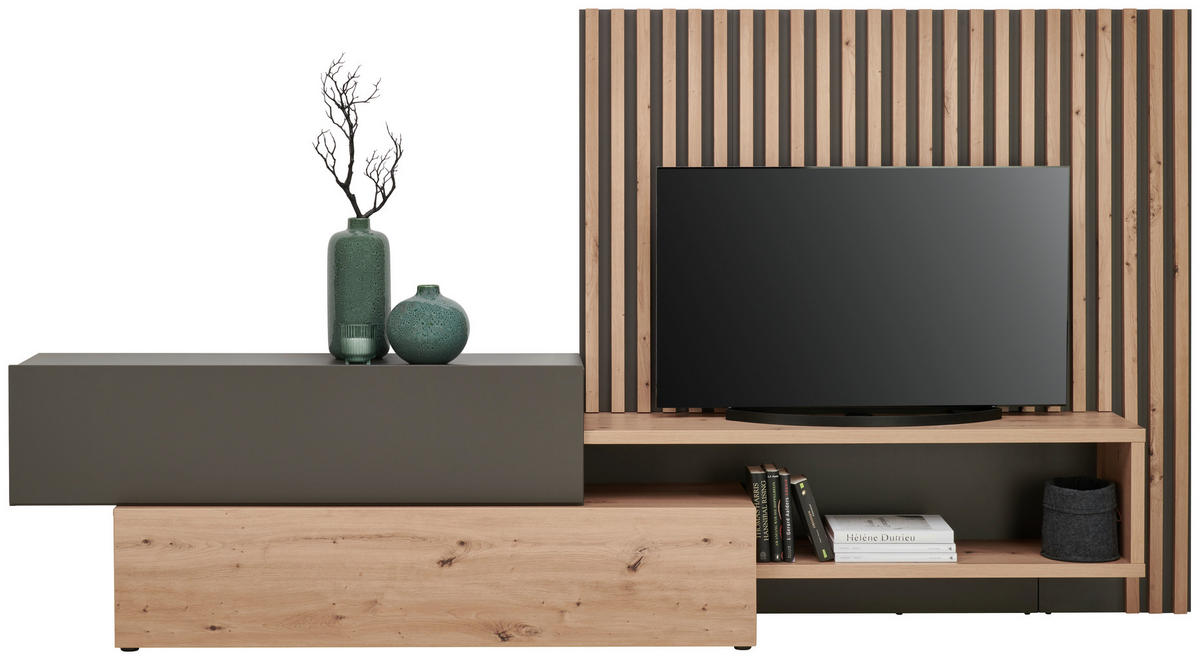 WOHNWAND  in Grau, Eiche Artisan 288,5/152,5/42,5 cm  - Eiche Artisan/Grau, Modern, Holzwerkstoff (288,5/152,5/42,5cm) - Carryhome