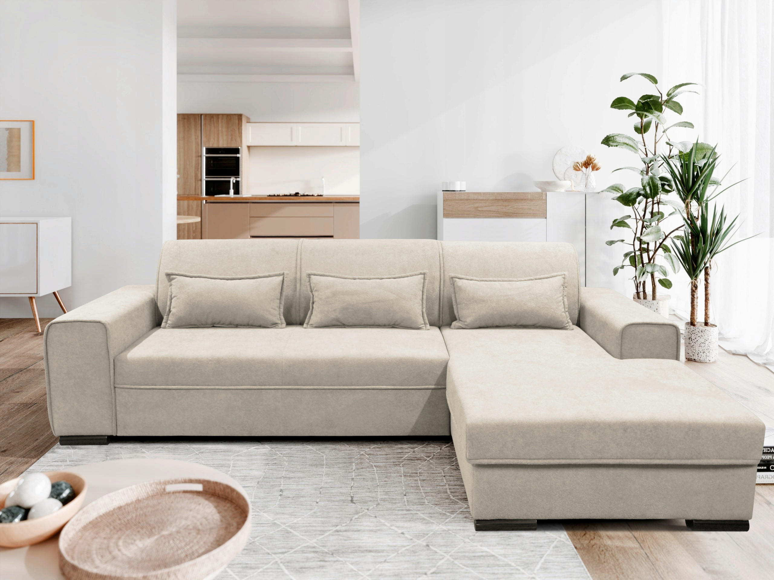 ECKSOFA Beige Struktur, Bouclé  - Beige/Schwarz, Design, Kunststoff/Textil (270/175cm) - MID.YOU