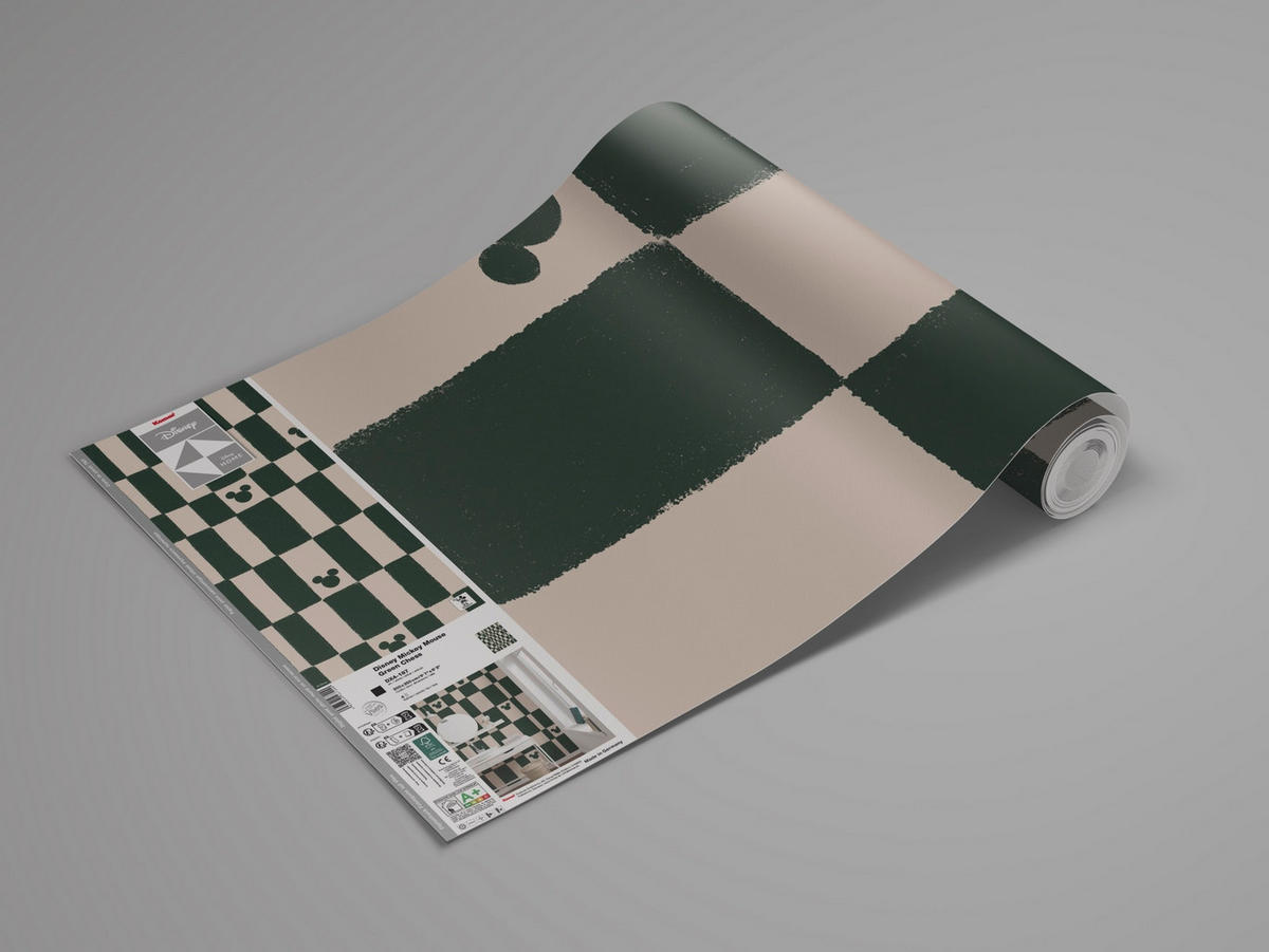 FOTOTAPETE MICKEY MOUSE GREEN CHESS  - Grün, Design, Textil (200/250cm) - Disney