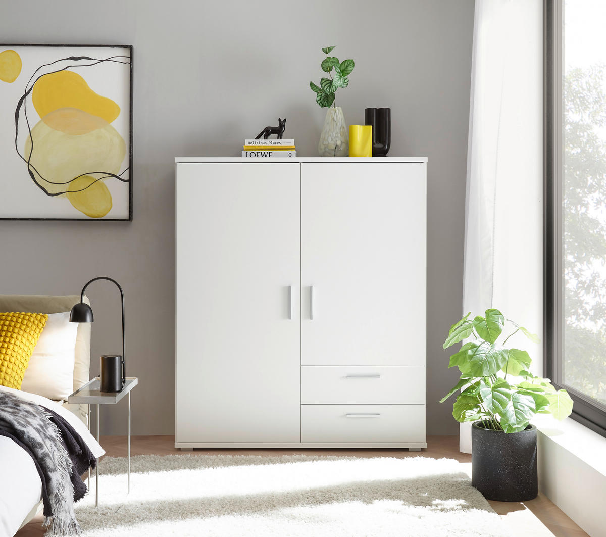 HIGHBOARD , 120/140/38 cm, 2 Schublade(n)  - Alufarben/Weiß, KONVENTIONELL, Holzwerkstoff/Kunststoff (120/140/38cm) - Carryhome