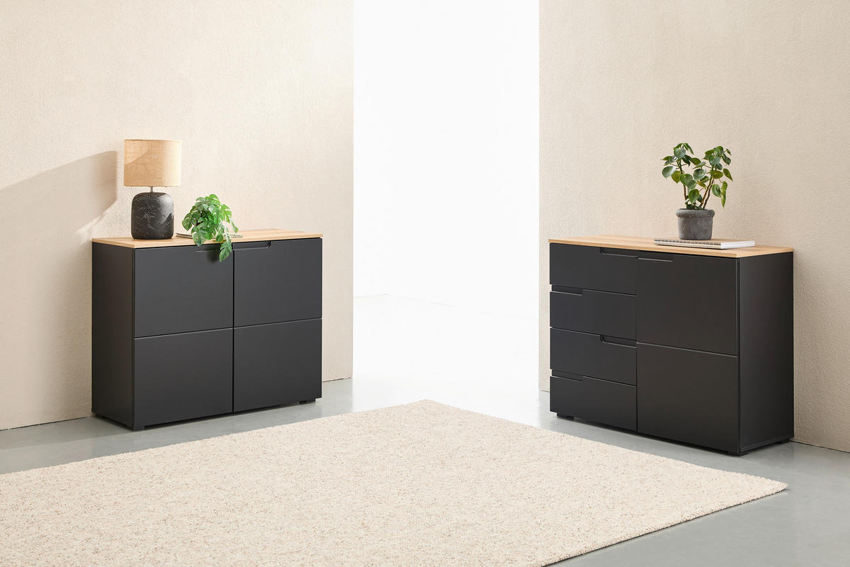KOMMODE Swim, 100/80/40 cm, 4 Schublade(n)  - Eichefarben/Schwarz, Design, Holzwerkstoff/Kunststoff (100/80/40cm) - MID.YOU