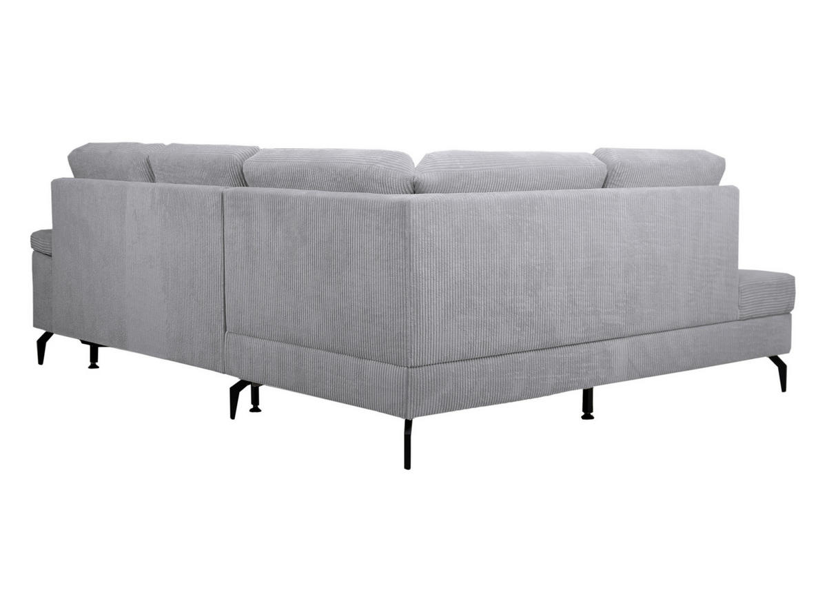 ECKSOFA Hellgrau Velours Bettkasten, Sitzvorzug  - Hellgrau/Schwarz, KONVENTIONELL, Textil/Metall (206/253cm) - Venda