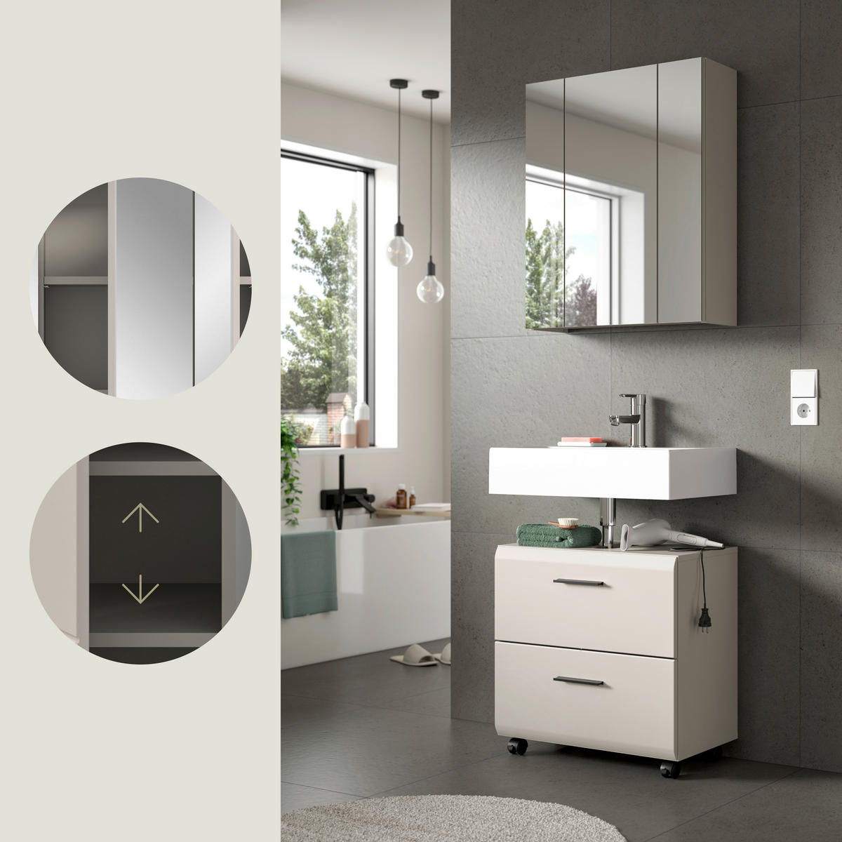 BADRUM 60 cm  - svart/kashmir, Trend, trämaterial/glas (60cm) - MID.YOU