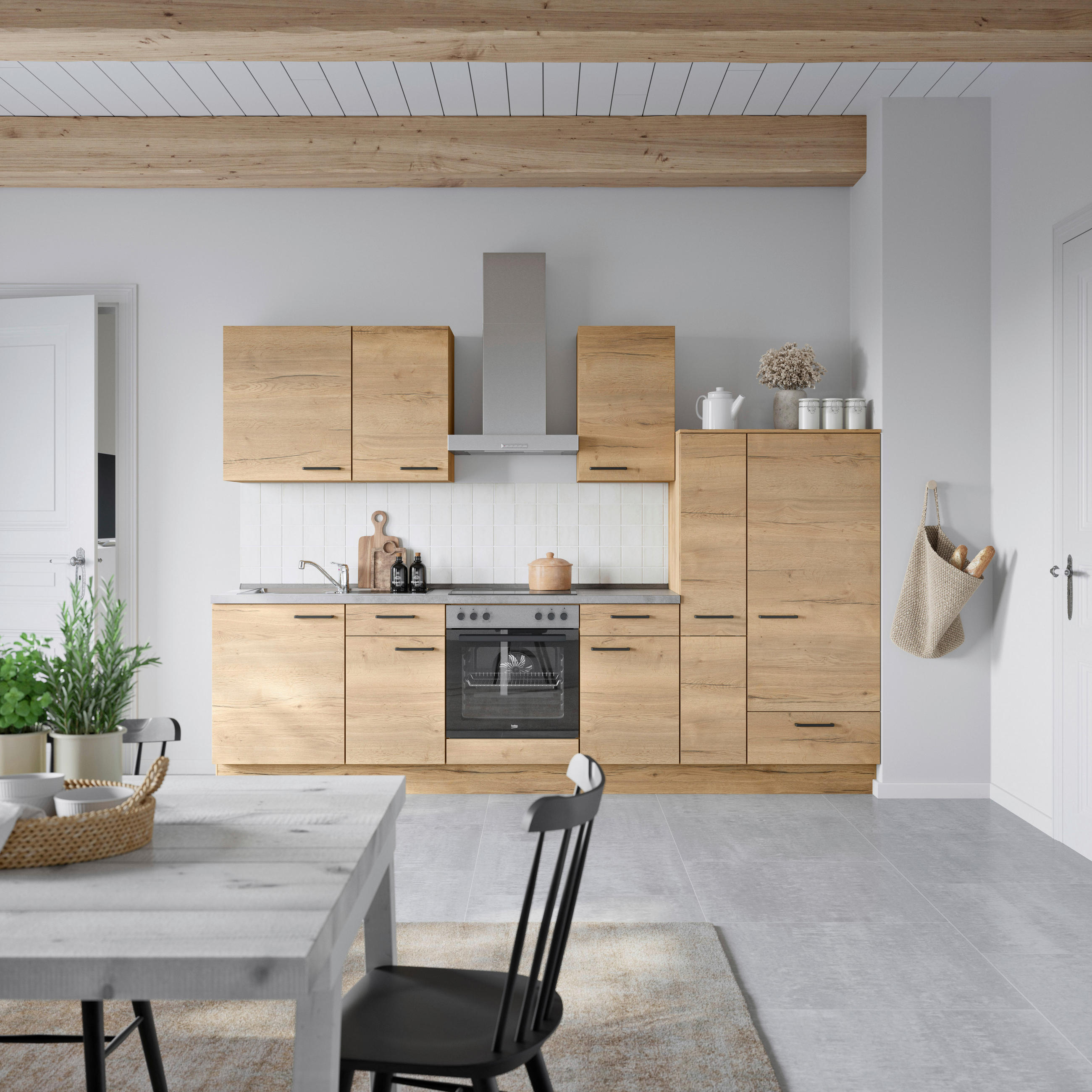KÜCHENLEERBLOCK 300 cm   in Eichefarben, Schieferfarben  - Schieferfarben/Eichefarben, MODERN, Holzwerkstoff/Metall (300cm) - Nobilia