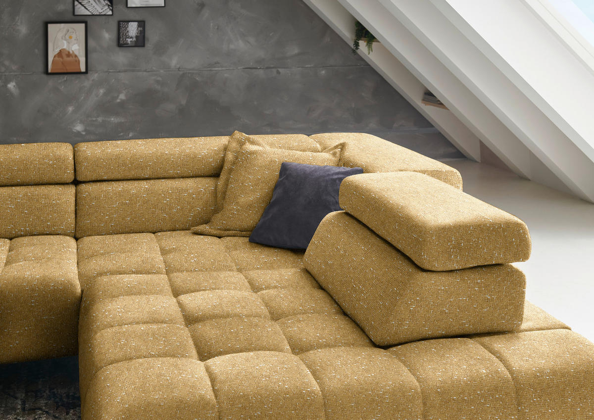 ECKSOFA in Chenille Currygelb  323/222 cm  - Currygelb/Schwarz, Design, Textil/Metall (323/222cm) - Beldomo Style