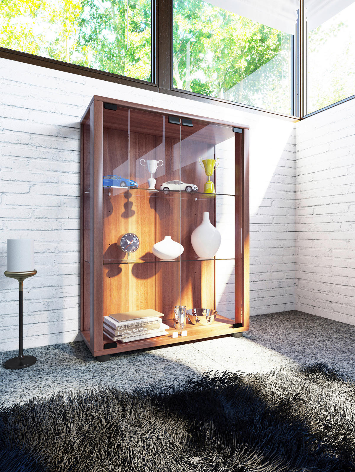 VITRINE in Nussbaumfarben  - Buchefarben/Nussbaumfarben, Modern, Glas/Holzwerkstoff (60/80/25cm) - MID.YOU